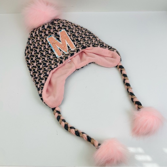 Justice Girls Metallic Glitter ‘M’ Initial Backpack and ‘M’ Knit Pink Winter Cap - Picture 12 of 12